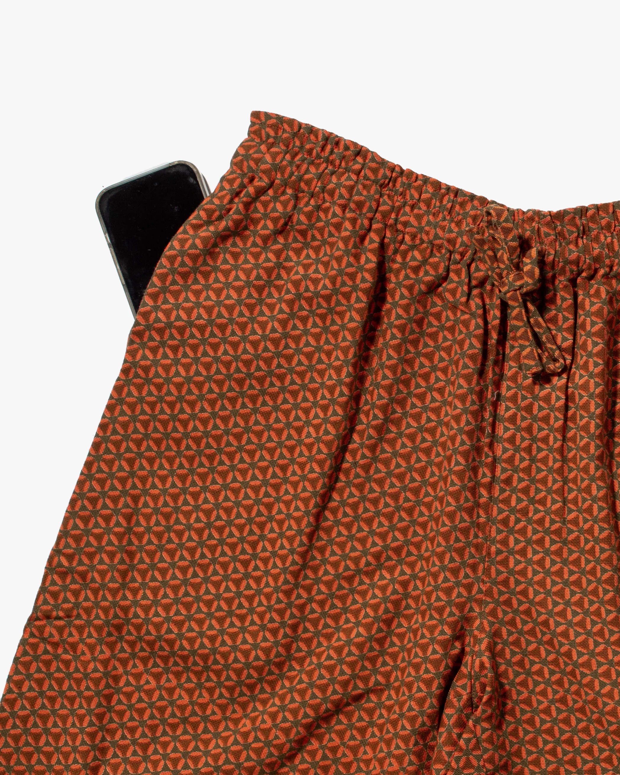 Wa-Modern Drawstring Pants, Orange Circle Pattern