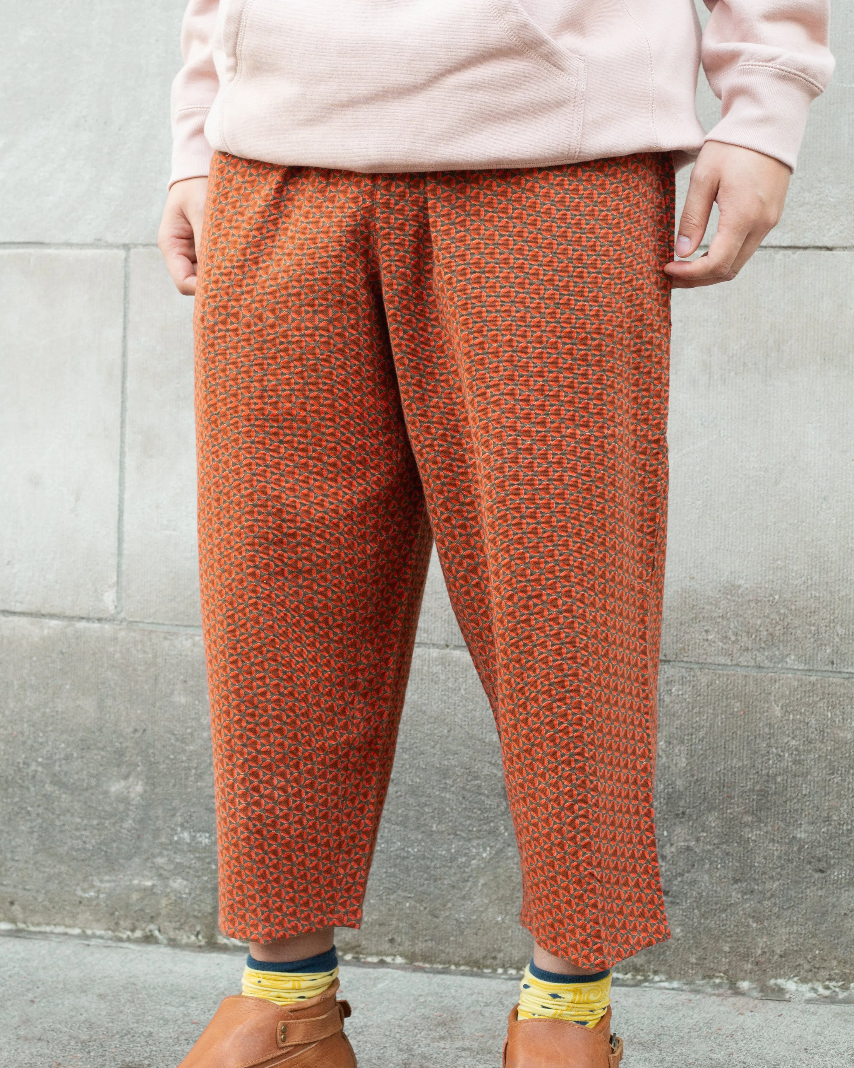 Wa-Modern Drawstring Pants, Orange Circle Pattern