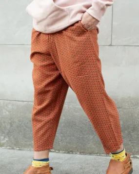 Wa-Modern Drawstring Pants, Orange Circle Pattern