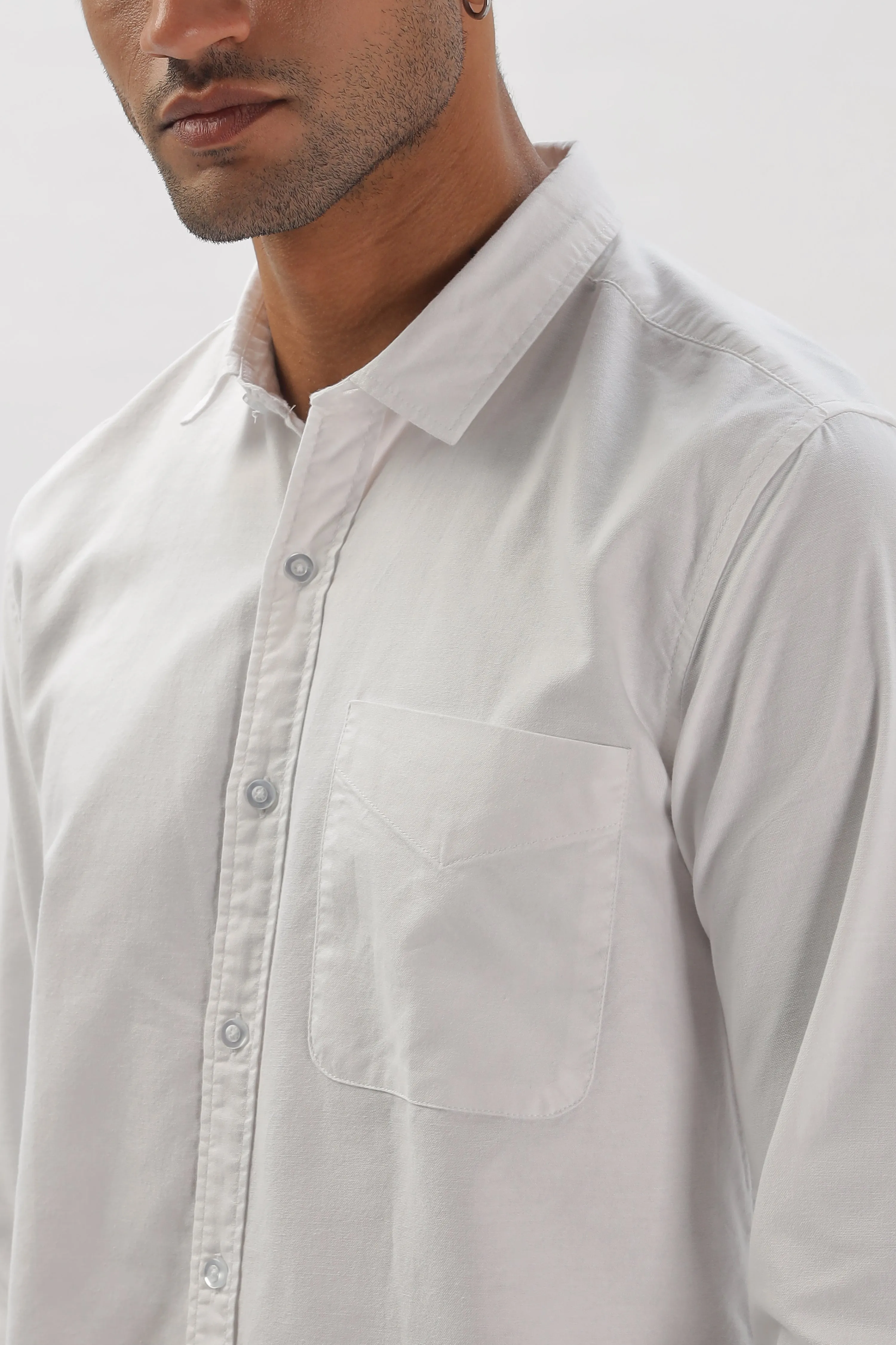 White Regular Fit Plain Full Sleeve Shirt