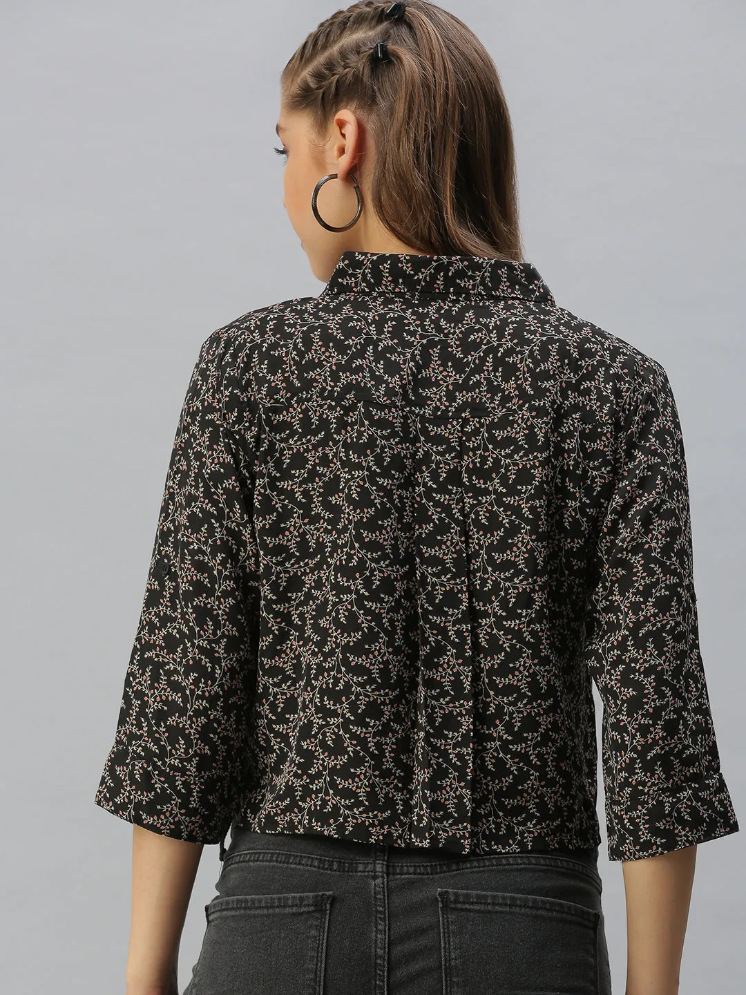 Women Collared Printed Black Shirts